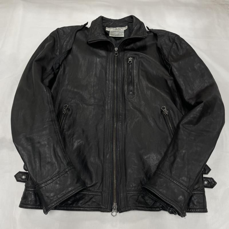 美品✨　キャサリンハムネットロンドン　シングルライダース　フード　羊革　紺　L 美品✨ キャサリンハムネットロンドン シングルライダース フード 羊革