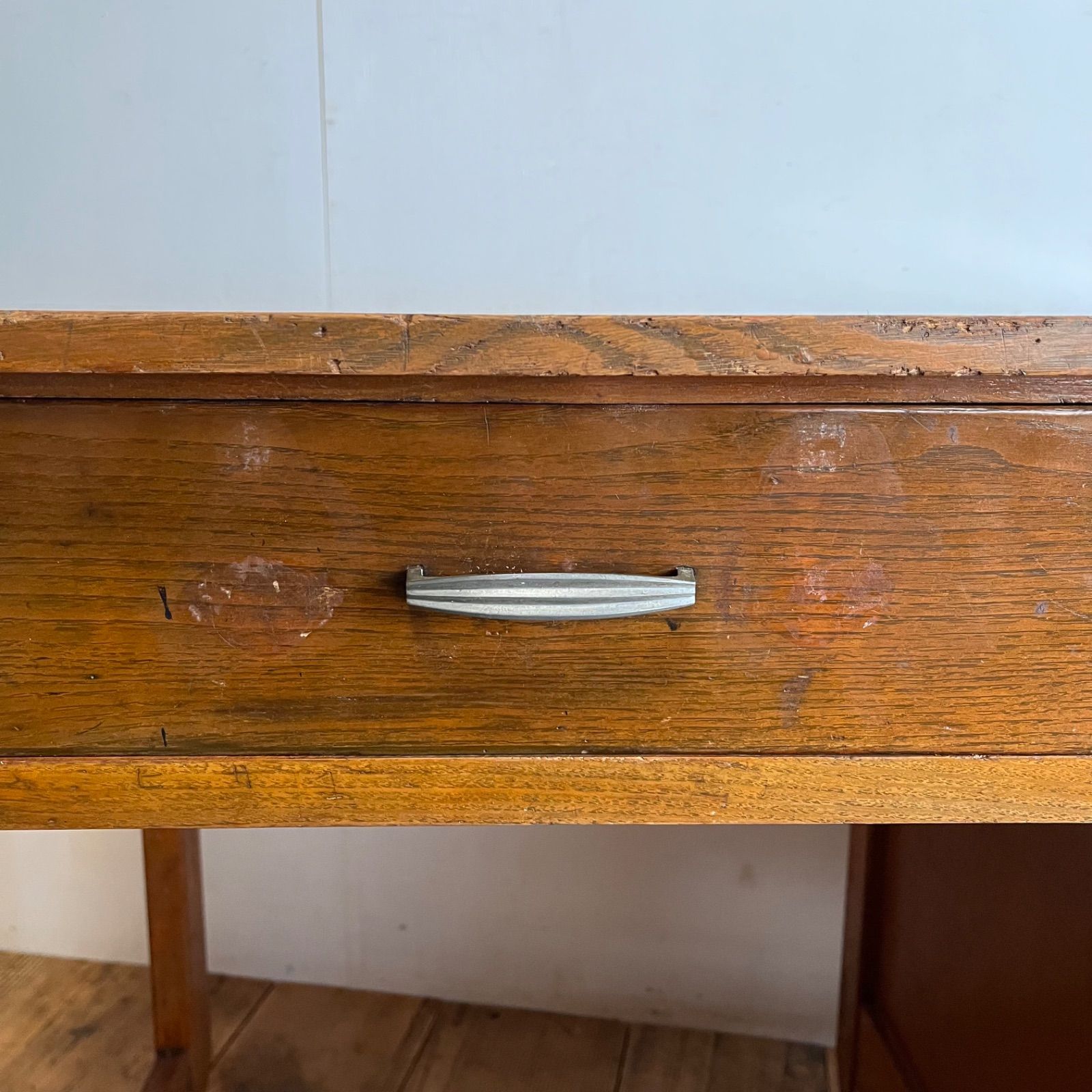 アンティーク テーブル デスク 机 片袖机 ブラウン レトロ y557 - メルカリ