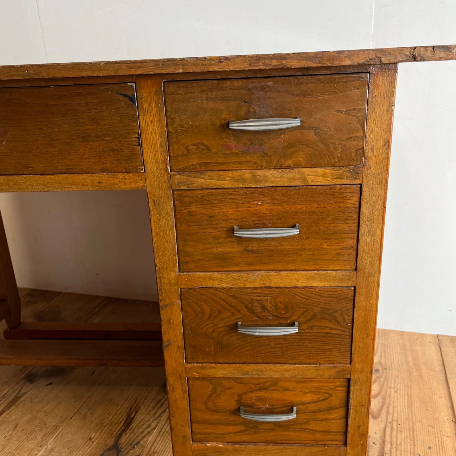 アンティーク テーブル デスク 机 片袖机 ブラウン レトロ y557 - メルカリ