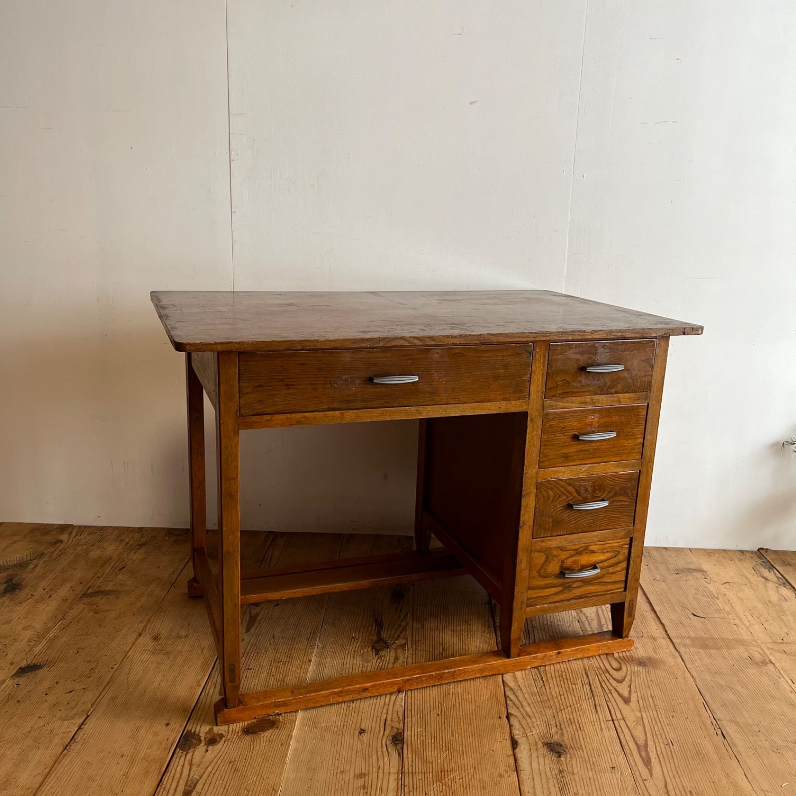 アンティーク テーブル デスク 机 片袖机 ブラウン レトロ y557 - メルカリ