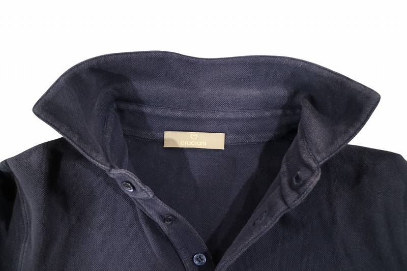 クルチアーニ cruciani ポロシャツ 半袖 鹿の子 コットン 綿 ネイビー