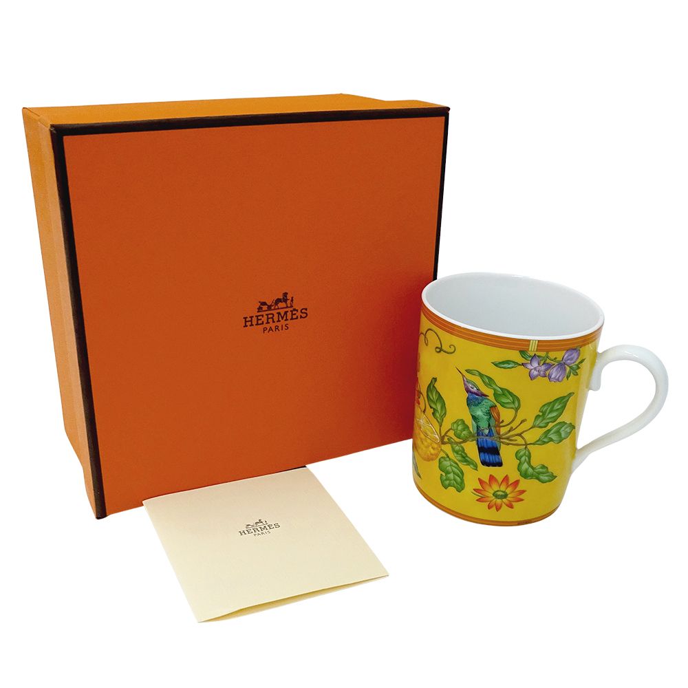 エルメス HERMES マグカップ レディース メンズ ブランド La Siesta Hermes シエスタ 陶磁器 イエロー 黄色 コップ おしゃれ 鳥 花 フラワー 【中古】 エルメス HERMES マグカップ レディース メンズ ブランド La Siesta