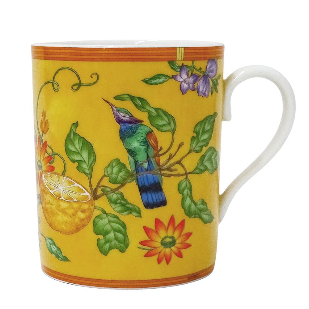 エルメス HERMES マグカップ レディース メンズ ブランド La Siesta Hermes シエスタ 陶磁器 イエロー 黄色 コップ おしゃれ 鳥 花 フラワー 【中古】 エルメス HERMES マグカップ レディース メンズ ブランド La Siesta