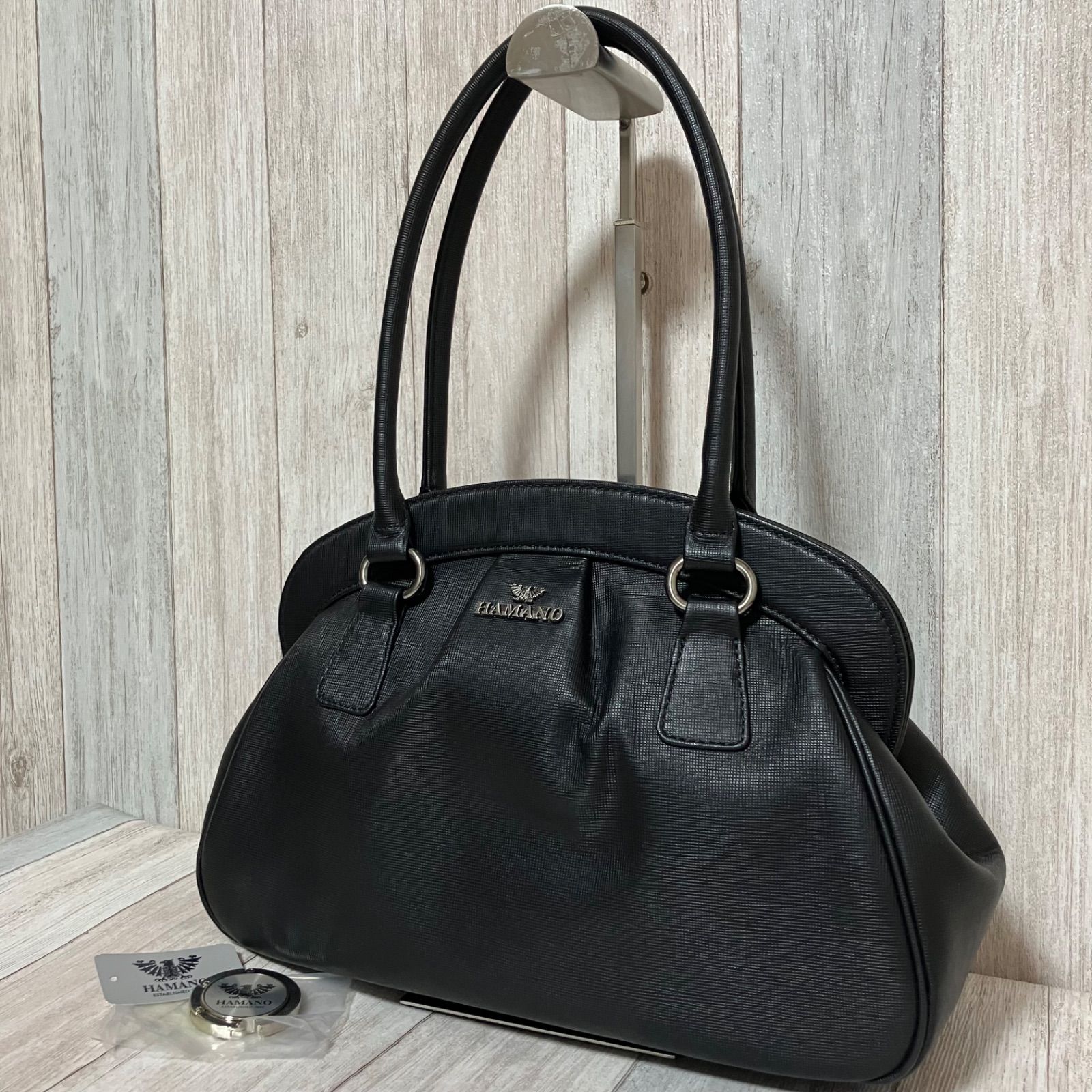 極美品 【 HAMANO 】 ハマノ 濱野 ハンドバッグ ロゴ金具 マグネット