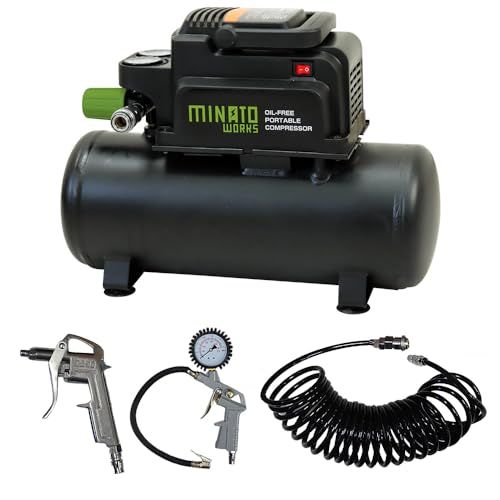 ミナトワークス オイルレス 型 エアーコンプレッサー CP 8 A エアーツール3点付き 100 V タンク 容量 L m d 84 b 2079