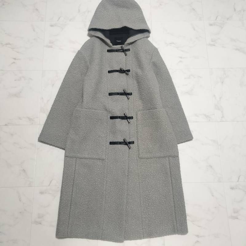 Theory セオリー ボアダッフルコート グレー サイズP フード付き
