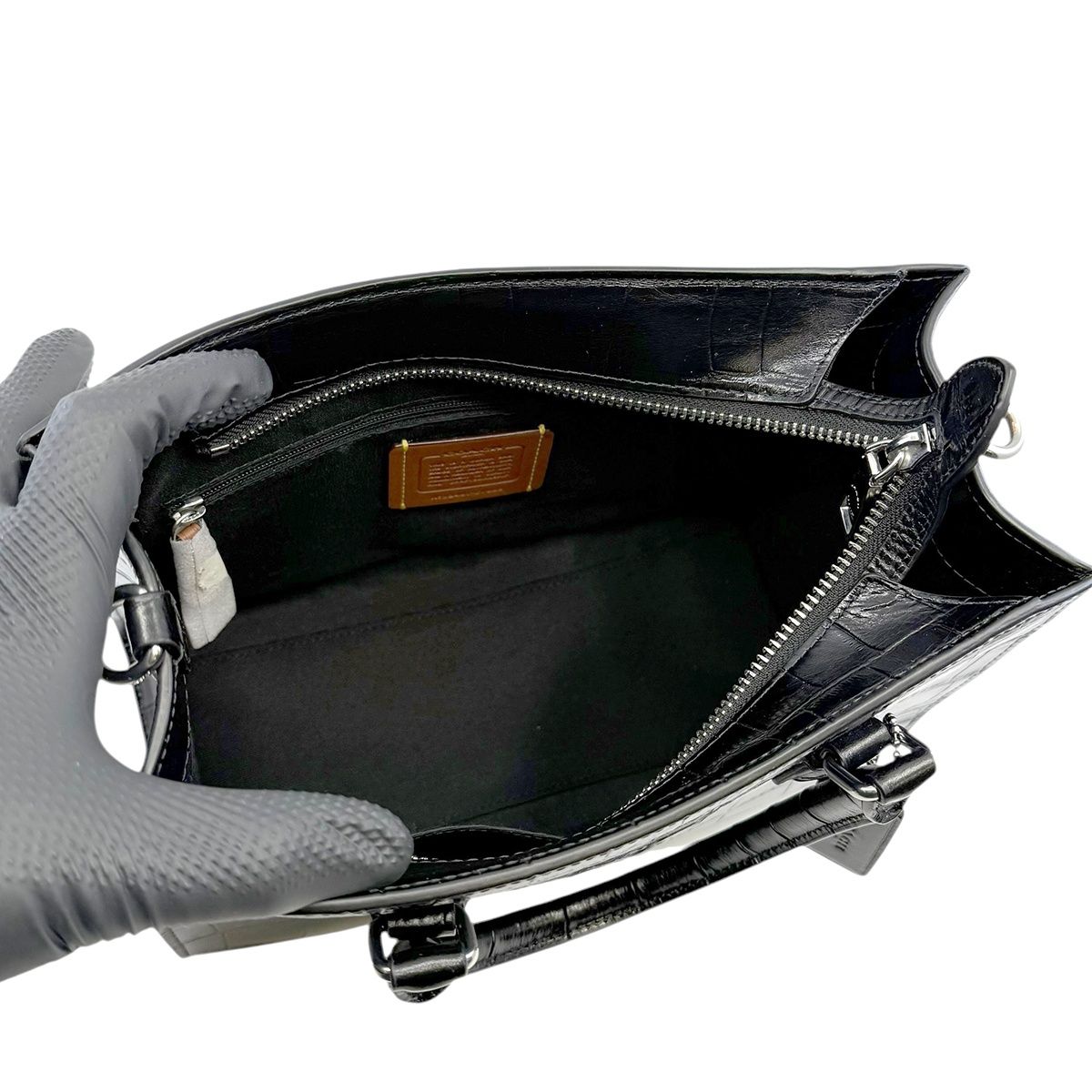 未使用級 COACH マギー 2way トート バッグ クロコ 型押し ボルドー 未使用級 COACH マギー 2way トート バッグ クロコ 型押し ボルドー