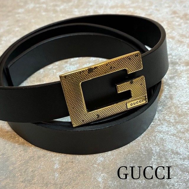 グッチ GUCCI ダブルGバックル ゴールドトーン レザーベルト サイズ