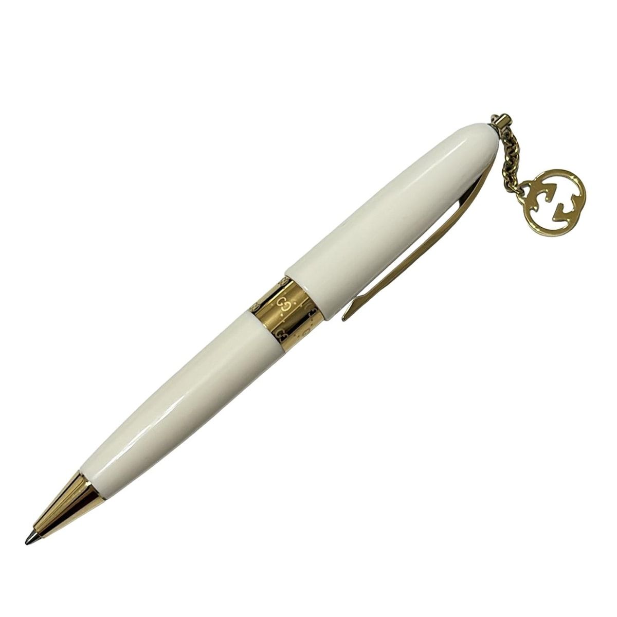美品 グッチ GUCCI ボールペン GG ホワイト ゴールド キャップ式 文具 GUCCI(グッチ) ボールペン美品 - 白×ゴールド GG柄/インクあり(黒