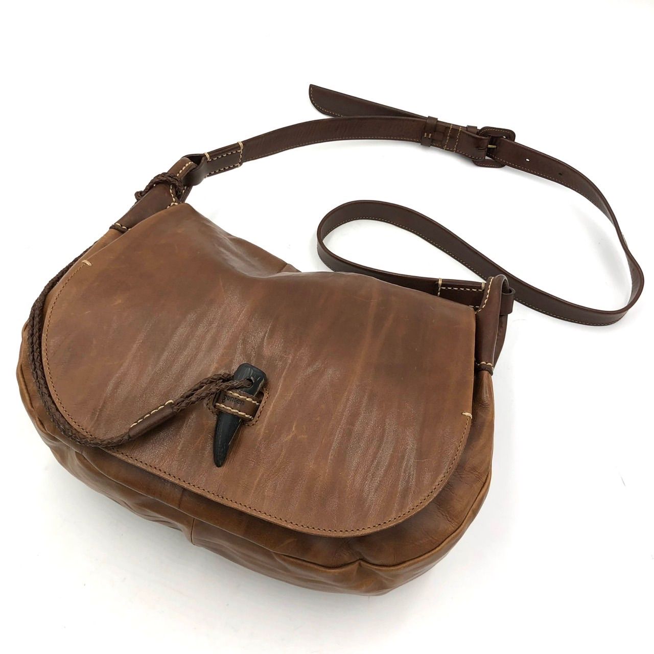 genten ゲンテン YAKU ヤク　ショルダーバッグ 本革 ブラウン 中古・古着通販】genten (ゲンテン) レザーショルダーバッグ ブラウン