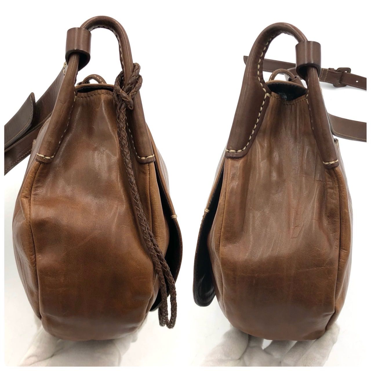 genten ゲンテン ショルダーバッグ レザー 本革 ブラウン 斜め掛け