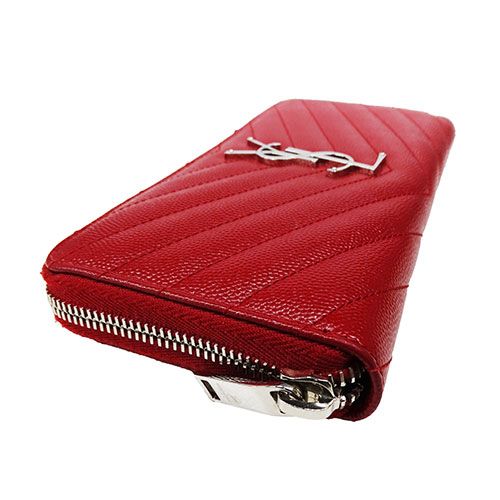本物 サンローラン SAINT LAURENT YSL ロゴ カサンドラ キャビアスキン レザー ラウンドファスナー 長財布 ロングウォレット レッド 財布 ウォレット 中古・ サンローラン SAINT LAURENT 財布 レディース メンズ ブランド 長財布