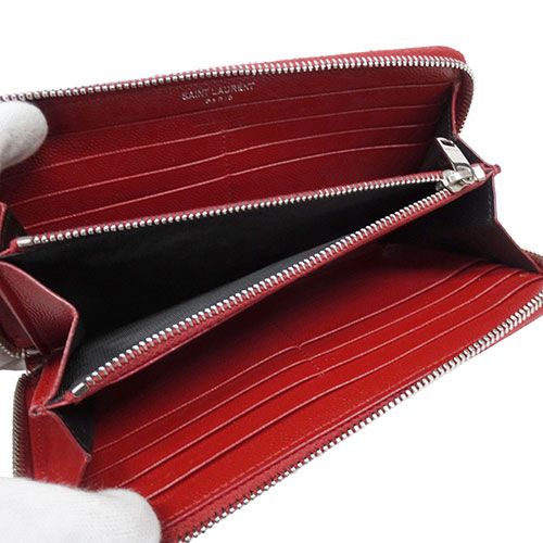 本物 サンローラン SAINT LAURENT YSL ロゴ カサンドラ キャビアスキン レザー ラウンドファスナー 長財布 ロングウォレット レッド 財布 ウォレット 中古・ サンローラン SAINT LAURENT 財布 レディース メンズ ブランド 長財布