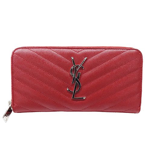 本物 サンローラン SAINT LAURENT YSL ロゴ カサンドラ キャビアスキン レザー ラウンドファスナー 長財布 ロングウォレット レッド 財布 ウォレット 中古・ サンローラン SAINT LAURENT 財布 レディース メンズ ブランド 長財布