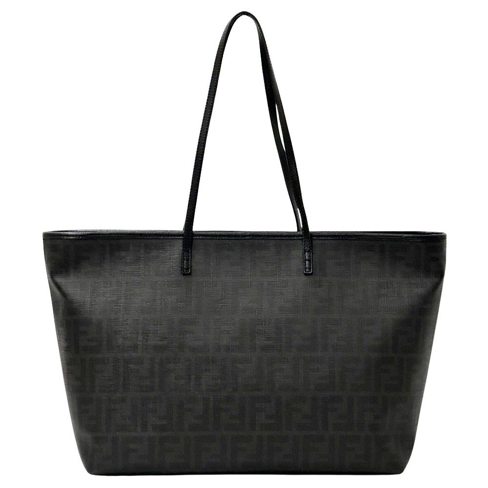 未使用に近い フェンディ トートバッグ ズッカ柄 ファスナー 大容量 ブラック FENDI ポーチ付 フェンディ ズッカ柄 トートバッグ A4収納可 肩掛け可
