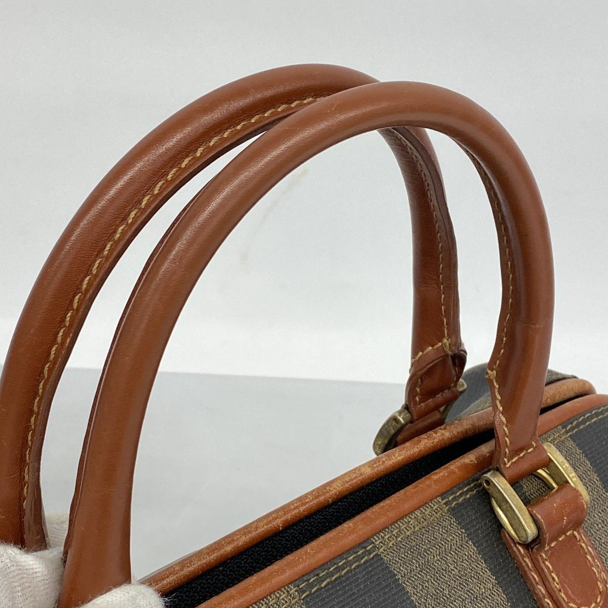 6ad3974】フェンディ ハンドバッグ ペカン PVC ブラウン ゴールド金具  