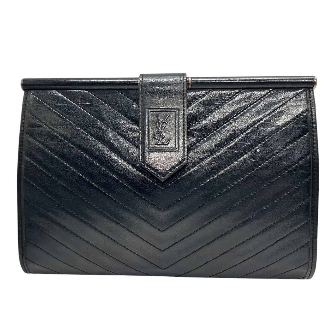 YVES SAINT LAURENT レザー クラッチバッグ ネイビー バッグ メンズ 