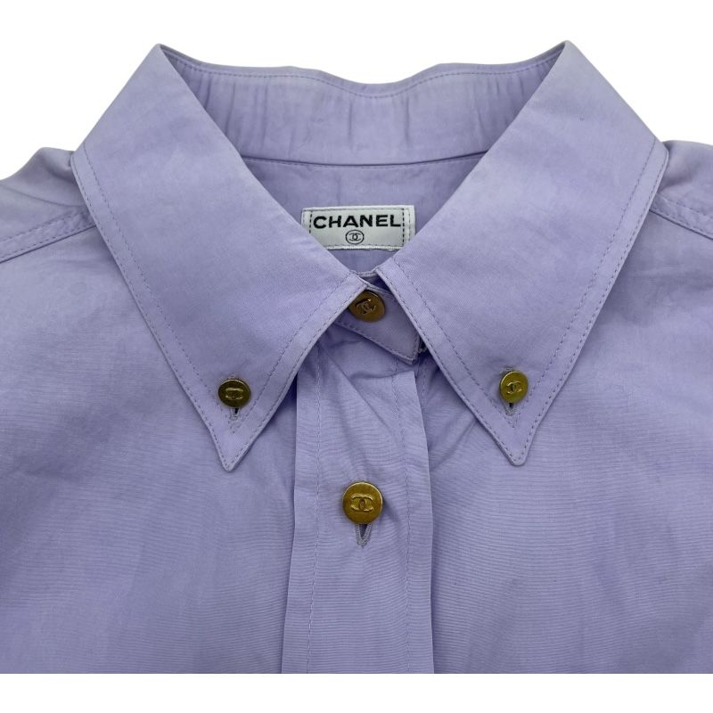 シャネル CHANEL CCマーク刺繍ボタンダウンシャツ パープル コットン