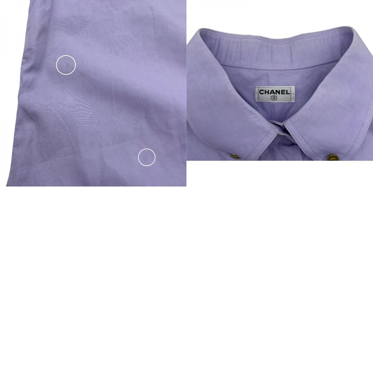 シャネル CHANEL CCマーク刺繍ボタンダウンシャツ パープル コットン