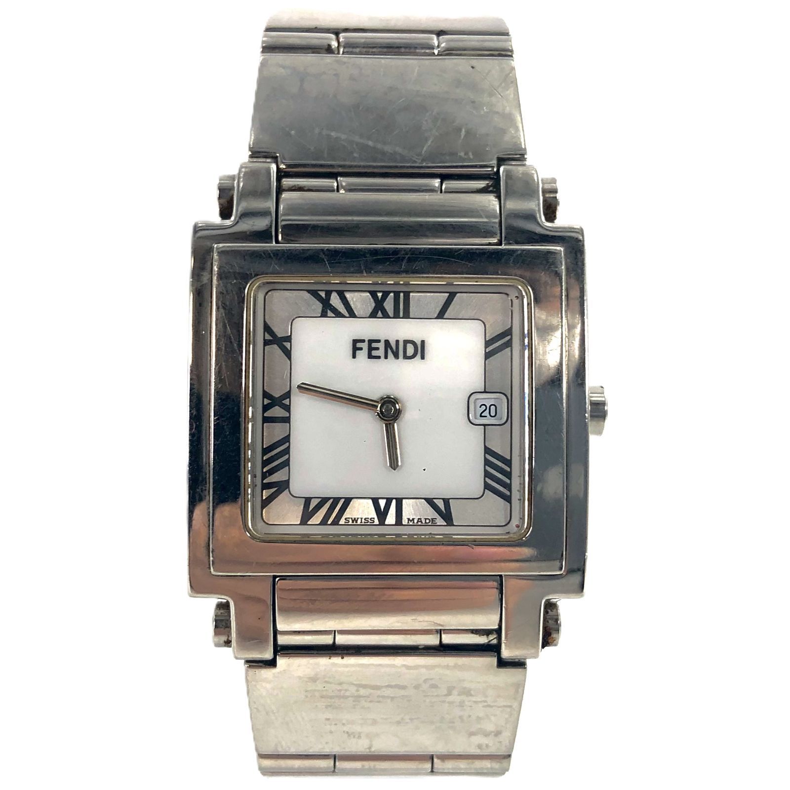 【新品電池】FENDI フェンディ メンズ腕時計 6000G スクエア デイト FENDI フェンディ 6000G デイト SS/QZ ホワイト文字盤 メンズ腕時計