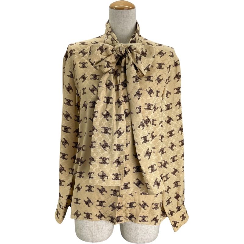 タグ付 CELINE 現行タグ シルク ドット ボウタイブラウス イエロー 36 タグ付 CELINE 現行タグ シルク ドット ボウタイブラウス イエロー 36