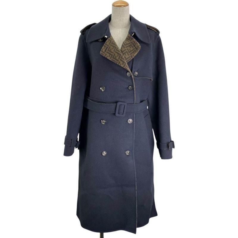 フェンディ FENDI FF切替ウールトレンチコート FF9011 ネイビー ウール