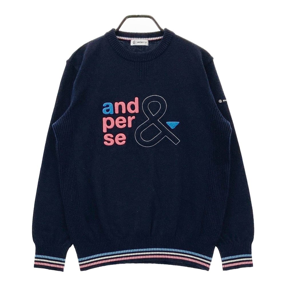 早い方優先セール‼️ and per se Mサイズ セーター ネイビー/ホワイト サイズ：M AND PER SE アンパスィ ウール混 ニットセーター ネイビー系