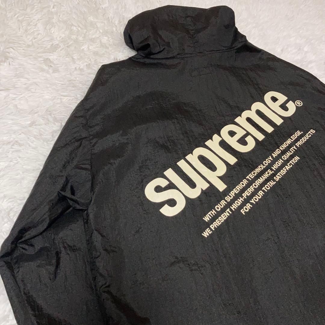 【美品】SUPREME フルジップナイロンジャケット ビッグロゴ 刺繍 黒. 美品】SUPREME ナイロンジャケット プルオーバー ビッグロゴ 黒 M