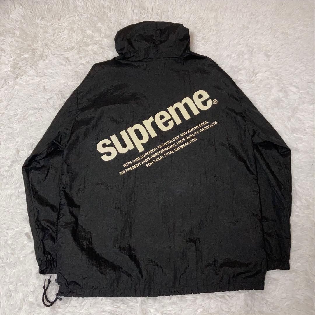 美品】SUPREME ナイロンジャケット プルオーバー ビッグロゴ 黒 M