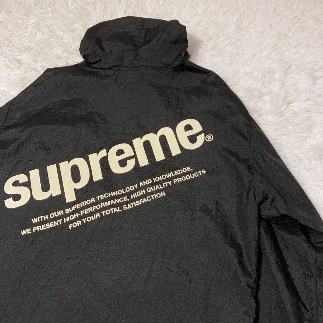 美品】SUPREME ナイロンジャケット プルオーバー ビッグロゴ 黒 M
