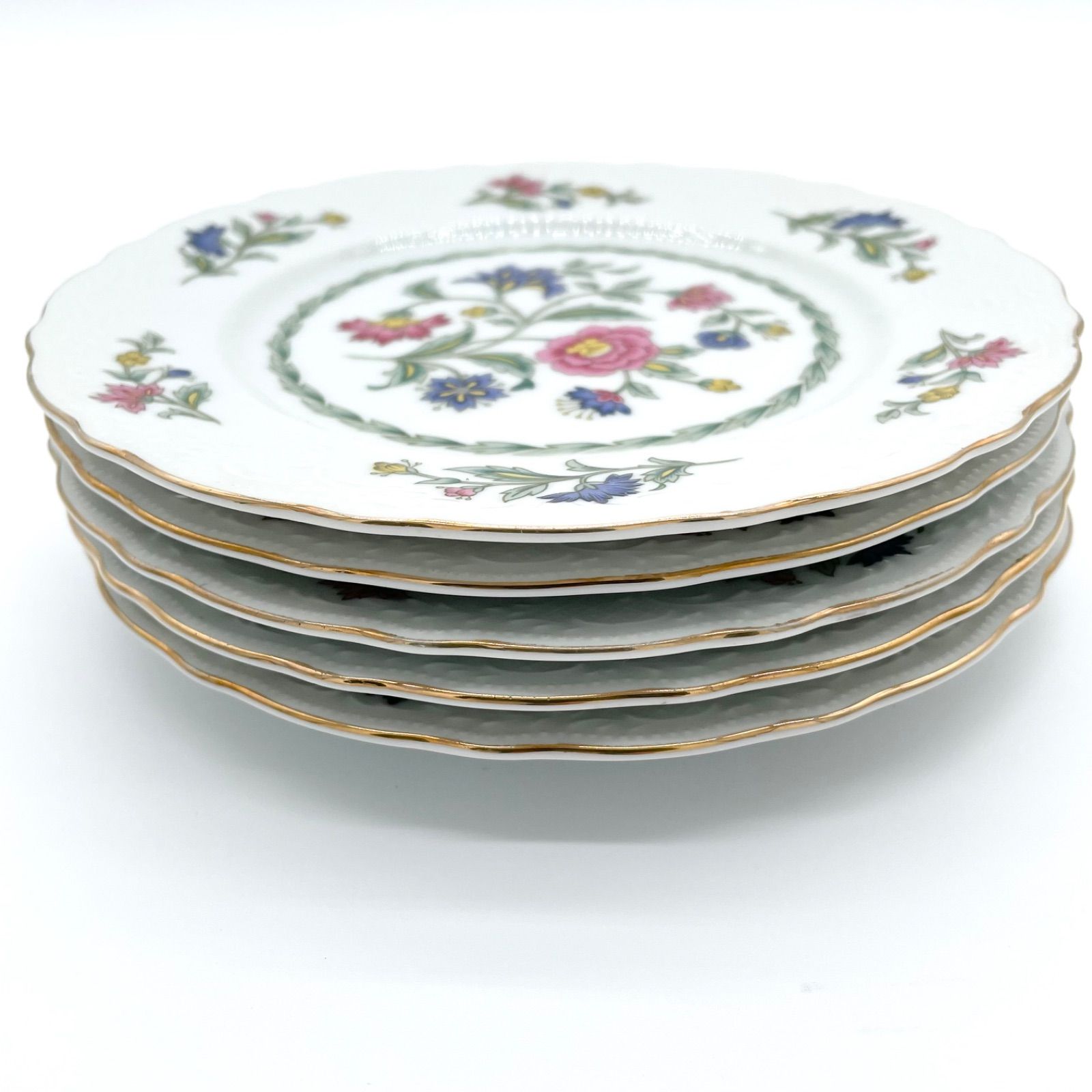 花柄 皿MOMOYAMA) 陶磁器20c m 4枚、小4枚17cm 桃山陶器 MOMOYAMA プレート 5枚セット 花柄 金彩 エンボス加工 高級感