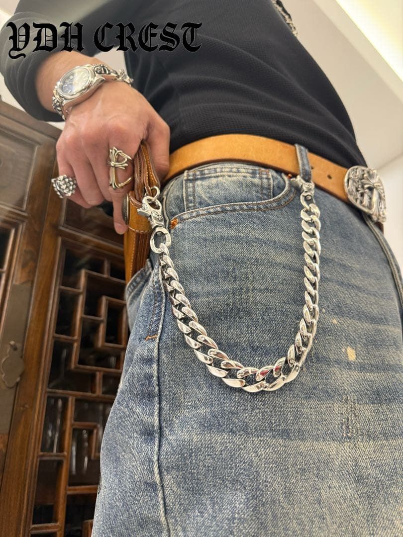 ☆ZKWCN40 ウォレットチェーン 重厚クロスチームチェーン40cm 刻印有り