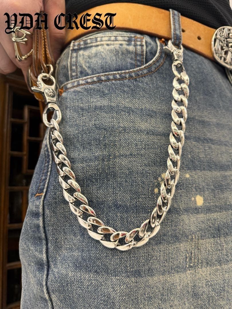 ☆ZKWCN40 ウォレットチェーン 重厚クロスチームチェーン40cm 刻印有り