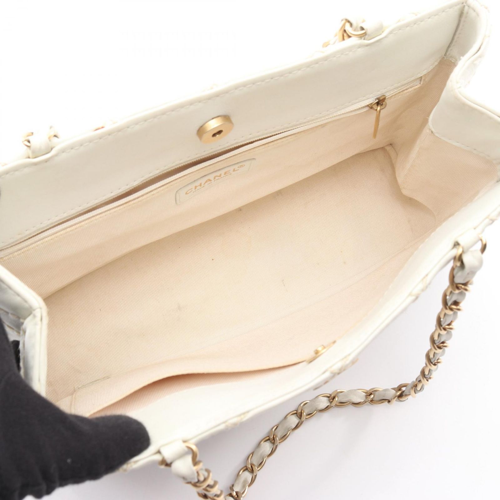 シャネル CHANEL トートバッグ ワイルドステッチ ホワイト レザー