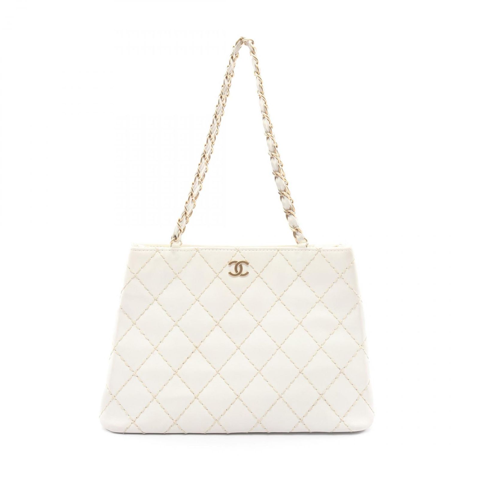 シャネル CHANEL トートバッグ ワイルドステッチ ホワイト レザー