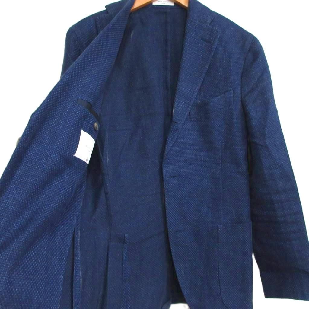 <美品>BOGLIOLI/dover ネイビー シルク リネン ジャケット 44 ボリオリ BOGLIOLI N2902E リネン テーラードジャケット ブレザー 段