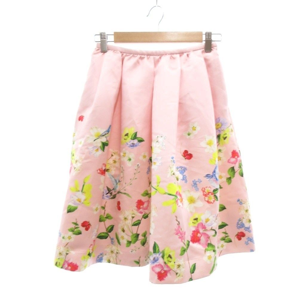 チェスティ Chesty スカート 膝丈 フレア 0 S 花柄 ピンク □YHS10  
