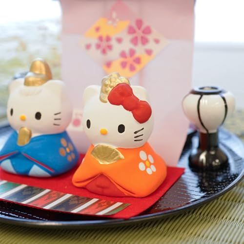 ふくべ屋 瀬戸焼 キティ 雛人形 ひな祭り ミニ陶製置物 セット 屏風