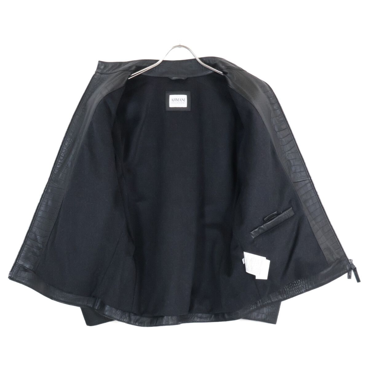 ARMAN シングルレザーライダースジャケット黒　クロコ型押し本革アルマーニ ARMANI EXCHANGE レザージャケット ライダース 「A|X アルマーニ