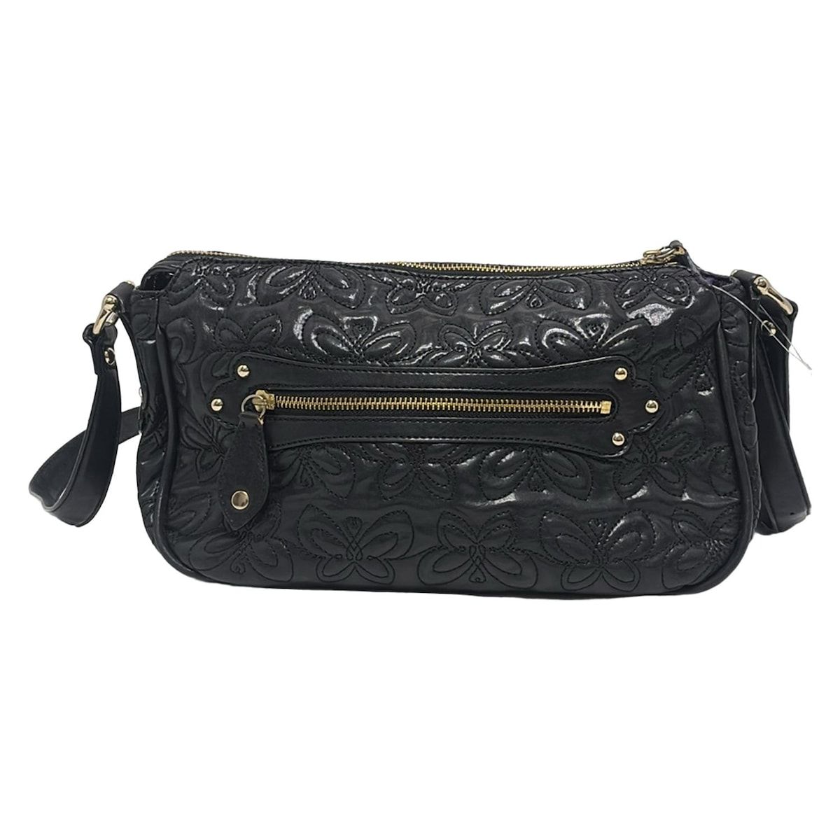 ANNA SUI アナスイ レザー 花 蝶 キルティング ショルダーバッグ 黒