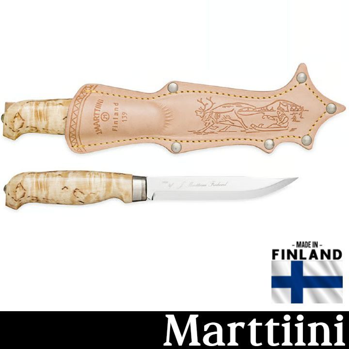 Marttiini LYNX Knife 139 139010 刃 13 cm ナロー タング ヌメ革 本革シース レザー ブッシュクラフト キャンプ用品 ステンレス ケース スリーブ フィンランド リンクスナイフ カーリーバーチ ラップ 北欧