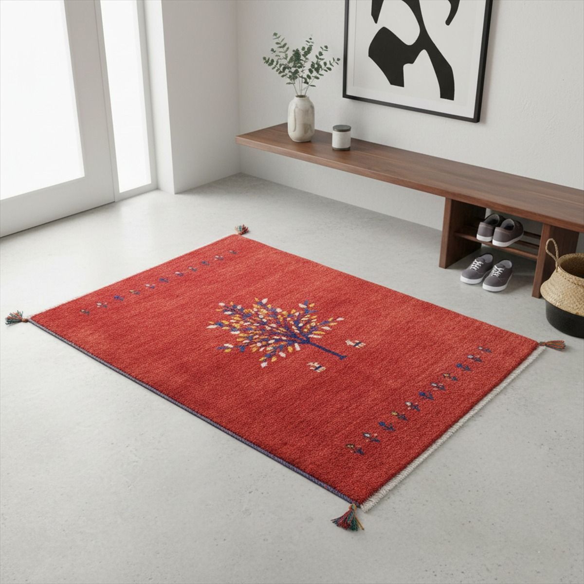 【冬キャンペーン】ペルシャ　ギャッベ ハーフラグ　150×105 茜色　桃色 冬キャンペーン】ペルシャ ギャッベ ハーフラグ 150×105 茜色 桃色