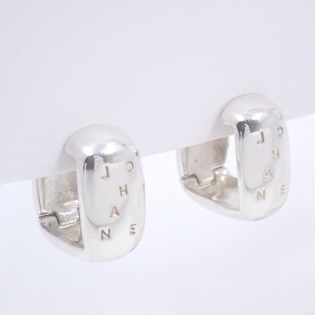 CHANEL シャネル ロゴ スクエア フープ ピアス シルバー925【いおき