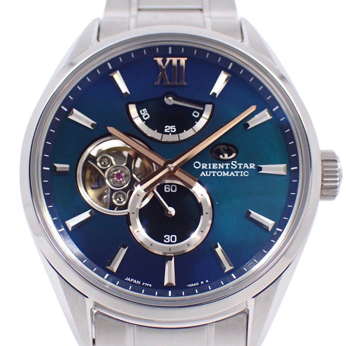 オリエントスター コンテンポラリー M34 F7セミスケルトン 自動巻き 腕時計 ブルーグリーン文字盤 RK BY0001A いおき質店