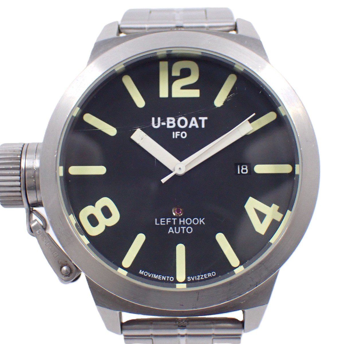 U BOAT ユーボート LEFT HOOK AUTO 自動巻き メンズ 腕時計 黒文字盤 社外ベルト いおき質店