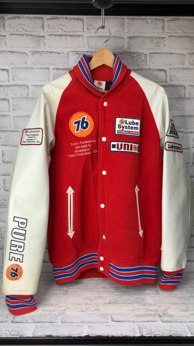 レッド Varsity jacket 76 Lubricants/スタジャン サイズ:L - メルカリ