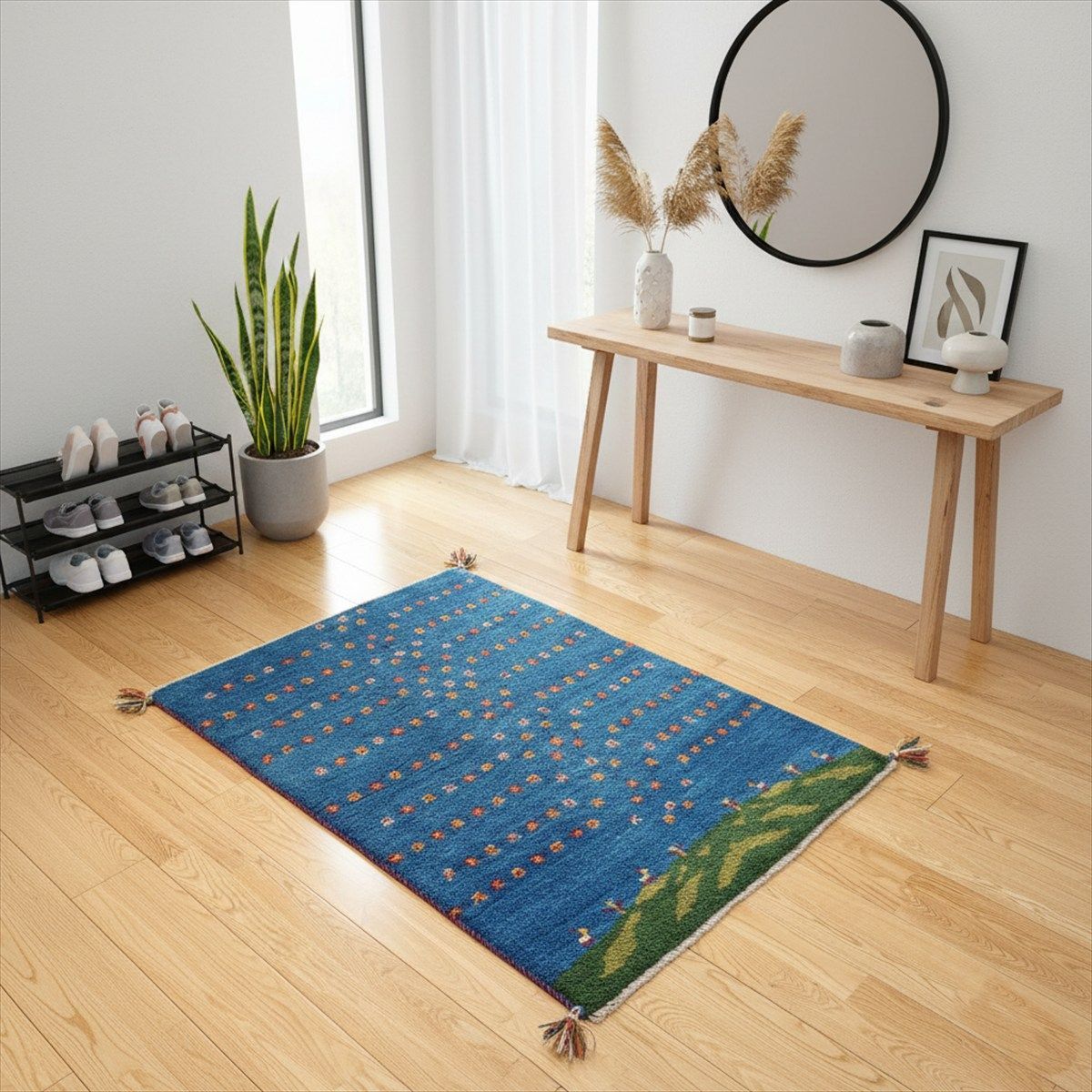 ペルシャ ギャッベ マット大 ラグ 115x82cm 風景 青空 生命の木 RD7269