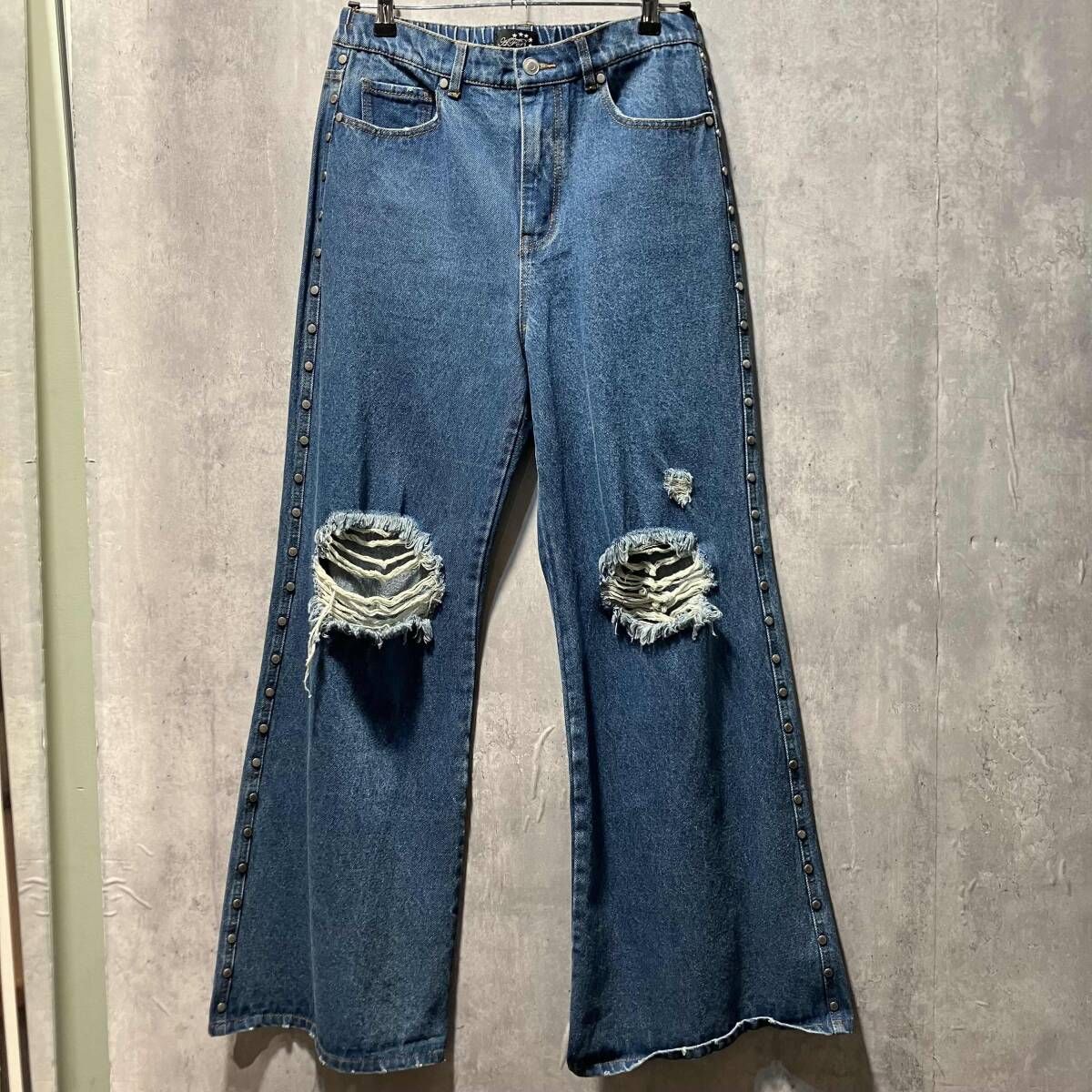 AFB STUDS DAMAGED BAGGY PANTS ジーンズ Lサイズ エーエフビー 