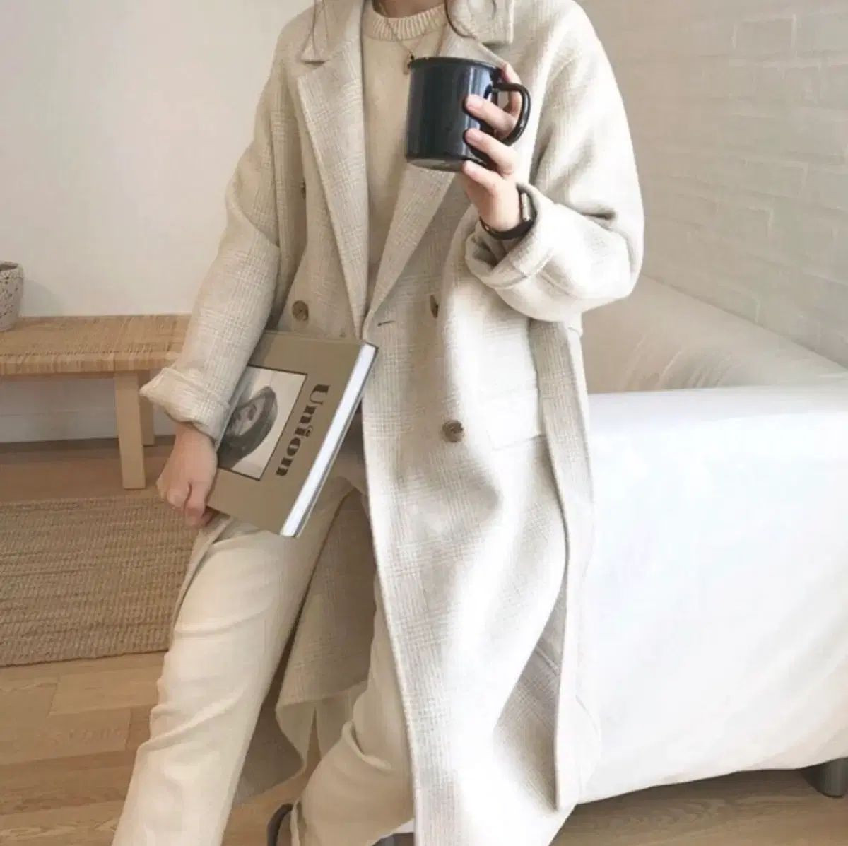 未使用　fall-in&co レディース　チェック　ウールコート　ハンドメイド 大人が着たいお洒落なウールコート イタリア製ウール100％チェック柄