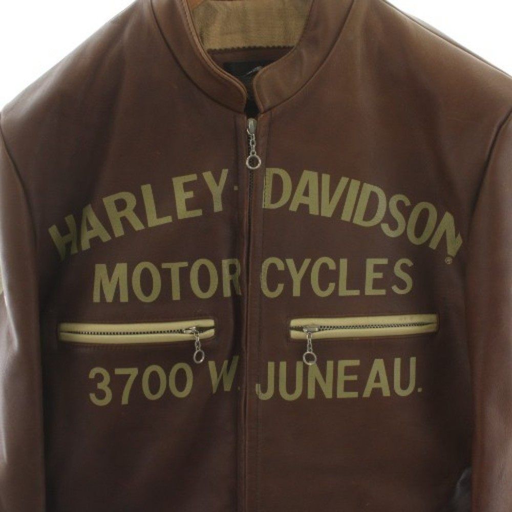 Harley-Davidson ブラウン エンボスロゴ レザージャケット M 希少】HARLEY DAVIDSON ブラウン エンボスロゴ レザージャケット